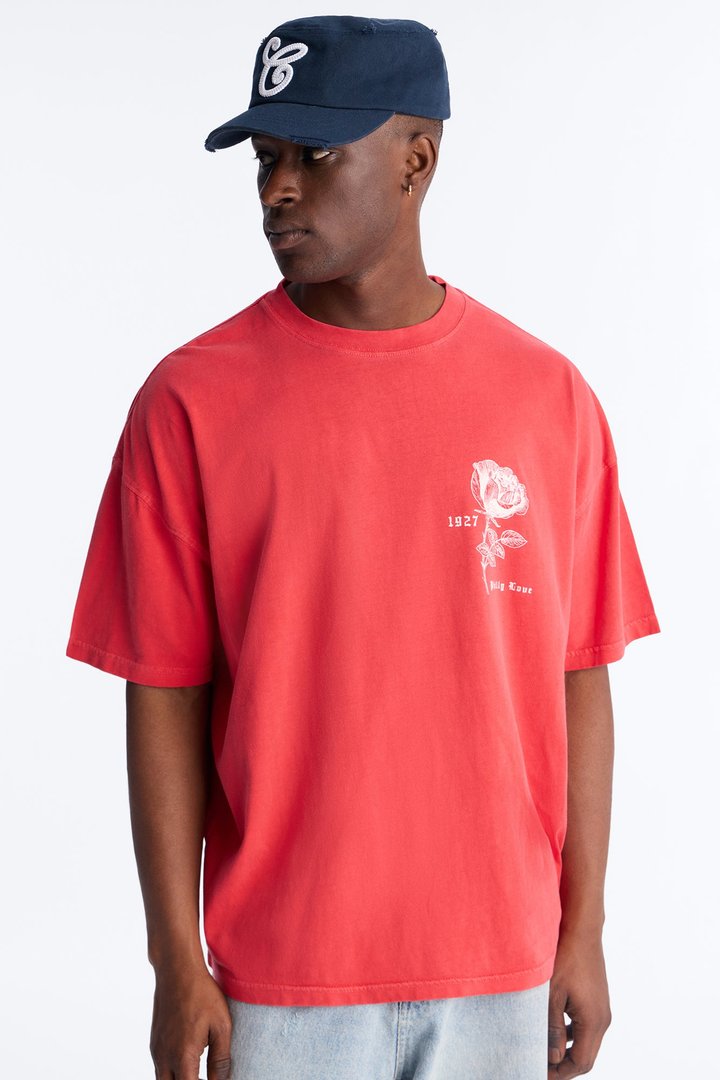 Philly Rose Oversized Short Sleeve Tee - Red