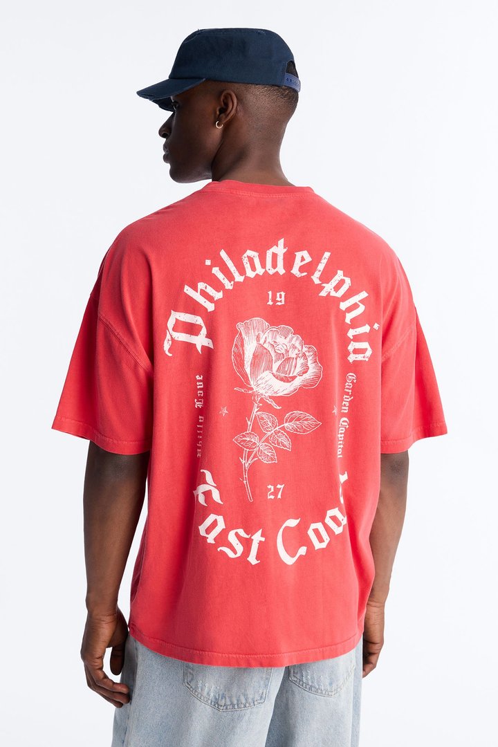 Philly Rose Oversized Short Sleeve Tee - Red
