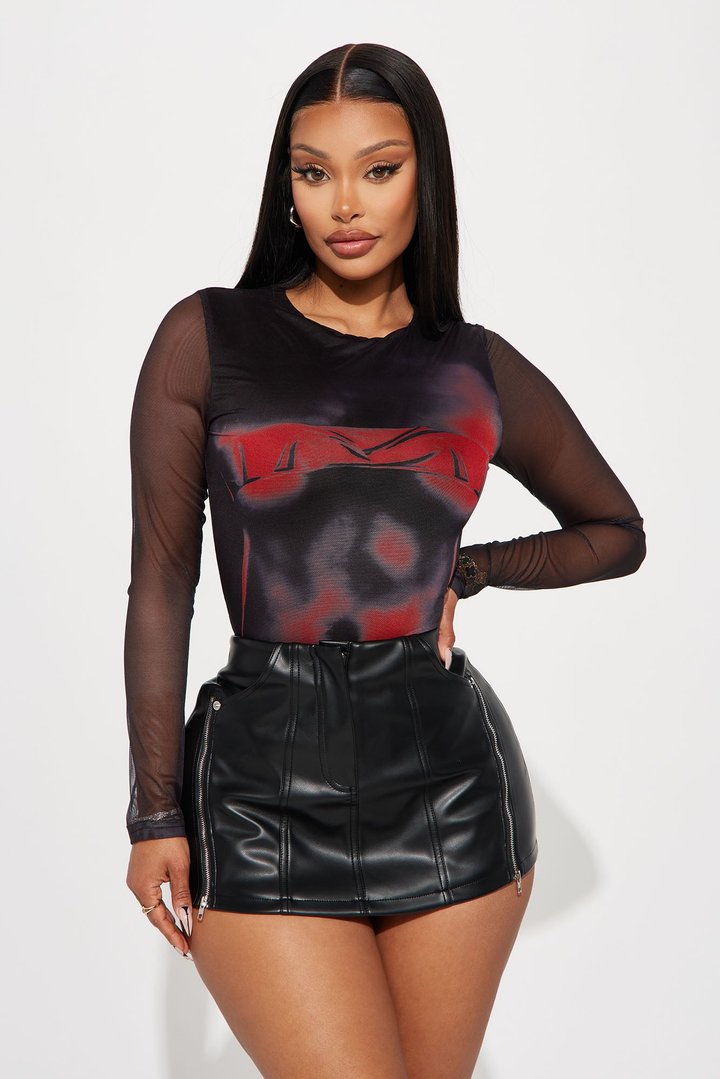 Losing Control Mesh Bodysuit - Red/combo
