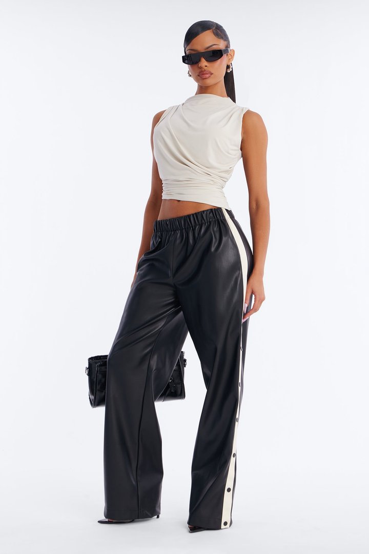 Street Feels Faux Leather Track Pant - Black/White