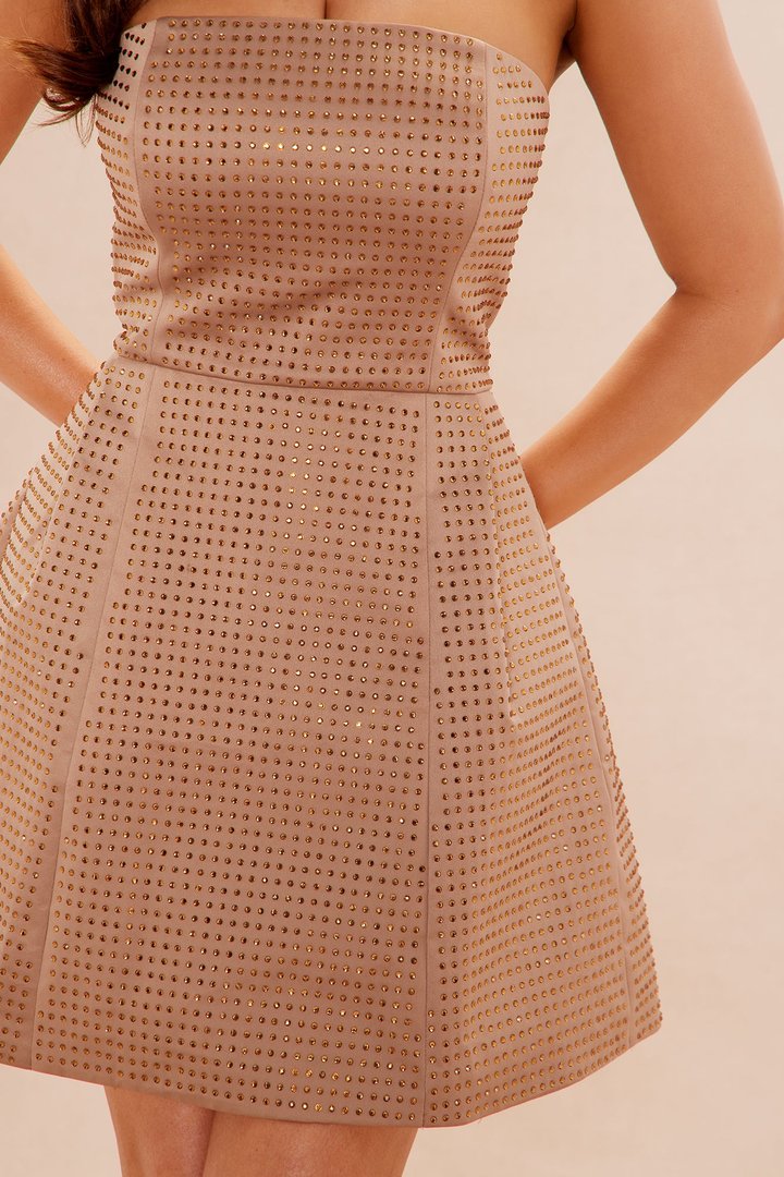 Sweet Fantasy Embellished Mini Dress - Brown