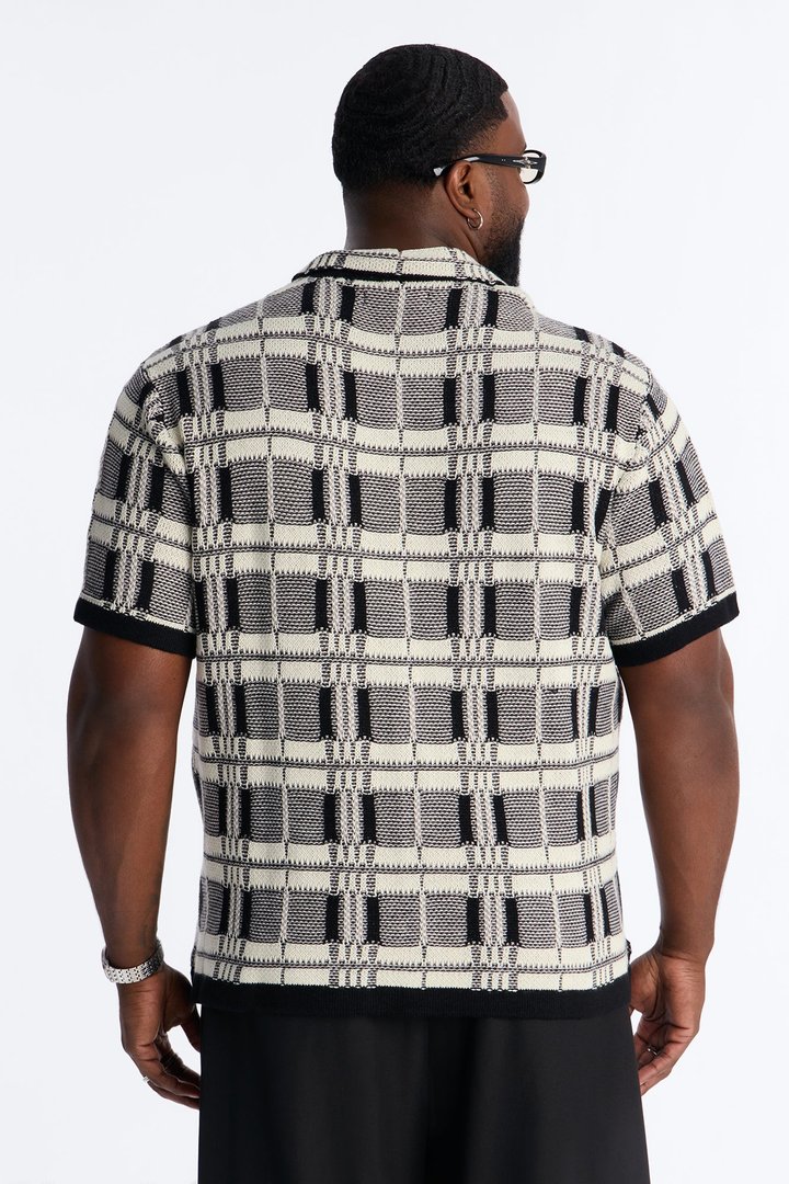 Crosshatch Closed Collar Button Up Shirt - Black