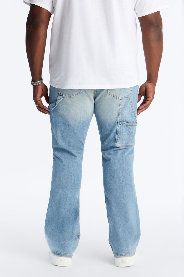 Stacked Skinny Flare Textured Carpenter Jean - Light Blue Wash