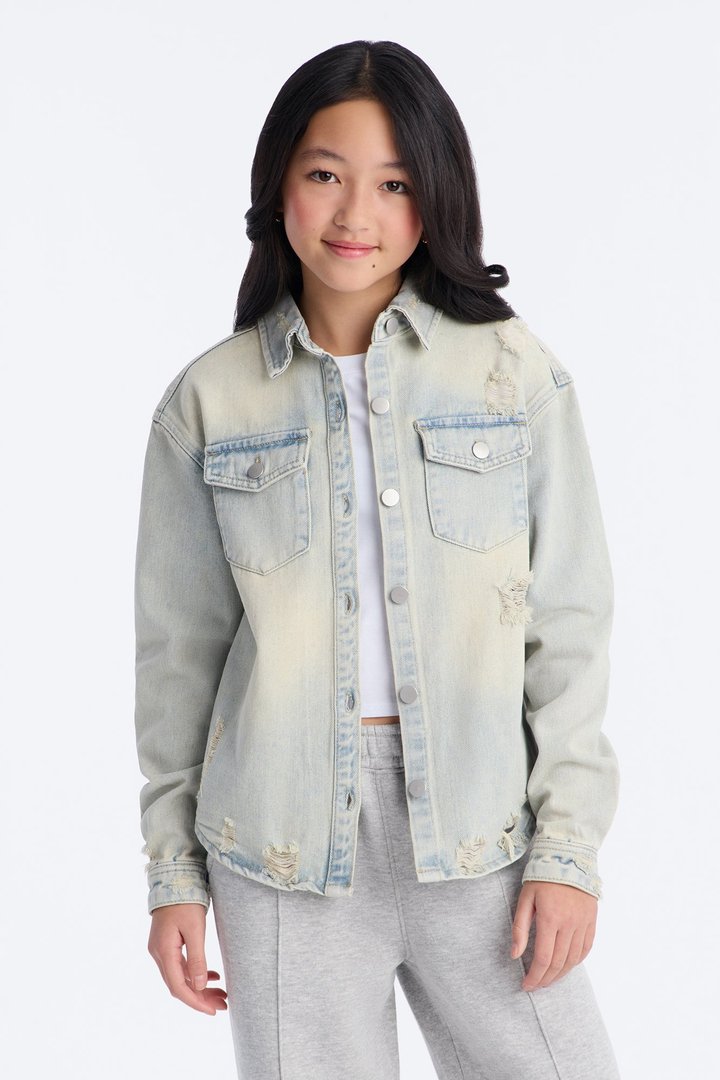 Mini Far Away Tinted Denim Shacket - Light Wash