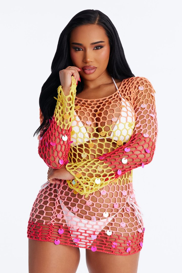 Something New Long Sleeve Coverup - Pink/combo