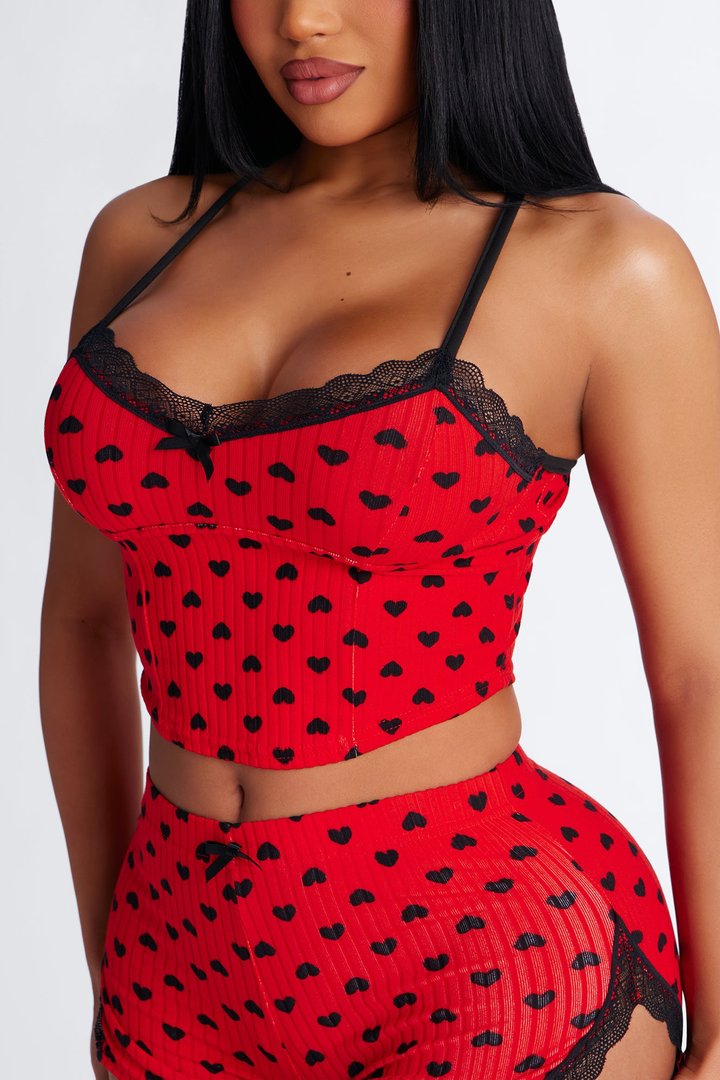 Say You Love Me Ribbed Cami PJ Short Set - Red/Black