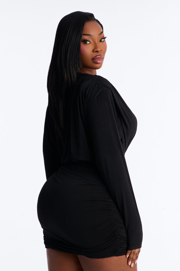 Cupids Sin Long Sleeve Jersey Mini Dress - Black