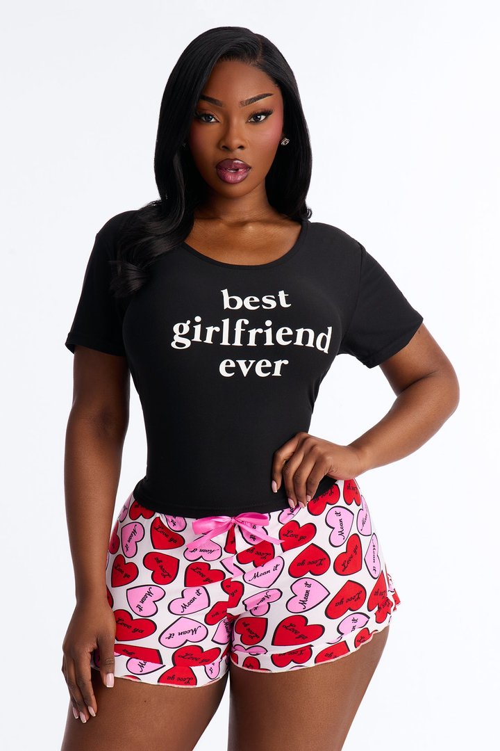 Best Girlfriend Ever Short Sleeve PJ Short Set - Black/combo