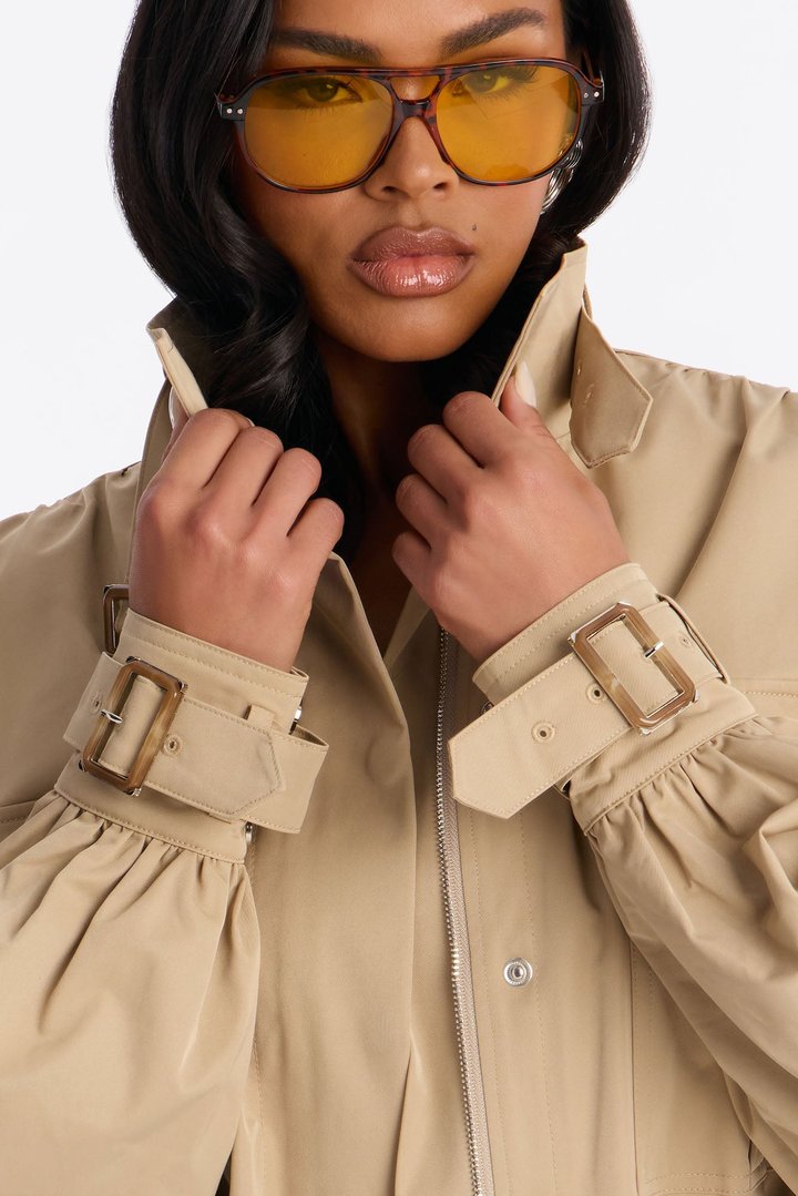 Gracelle Lightweight Twill Funnel Neck Bomber Jacket - Khaki