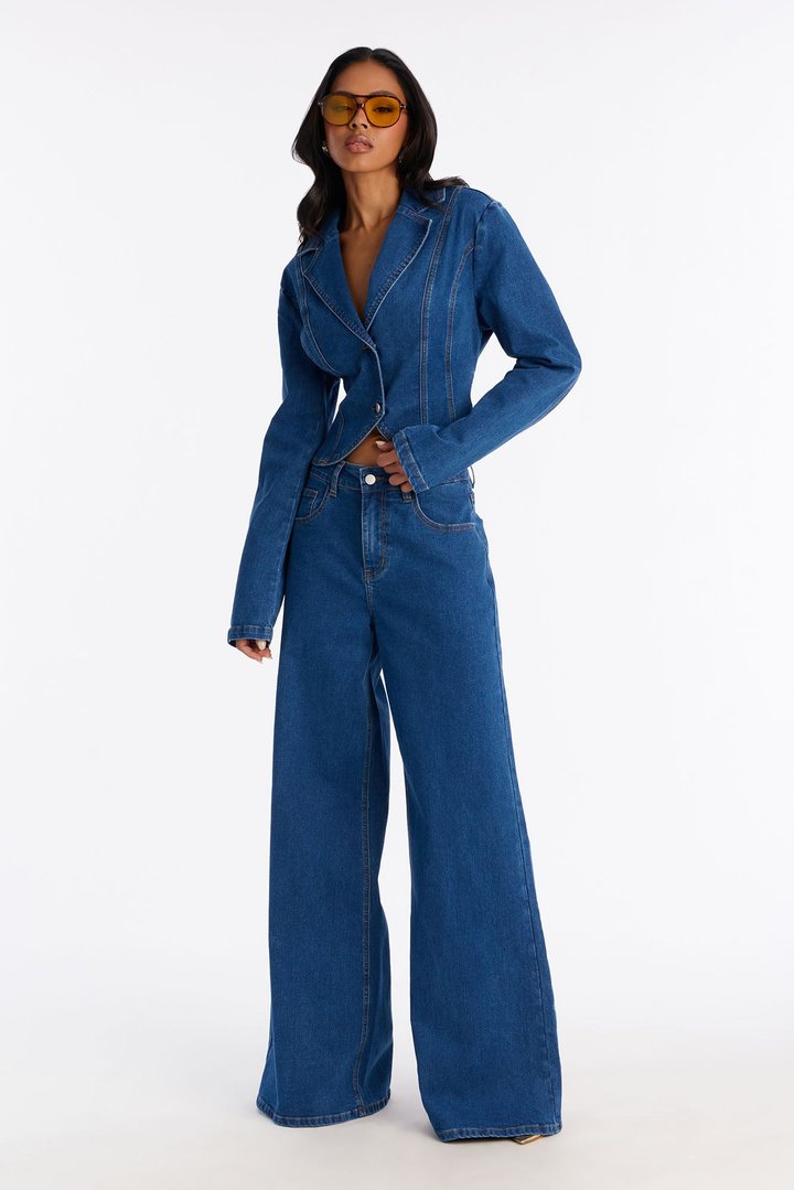 Kasey Denim Blazer Pant Set - Blue Wash