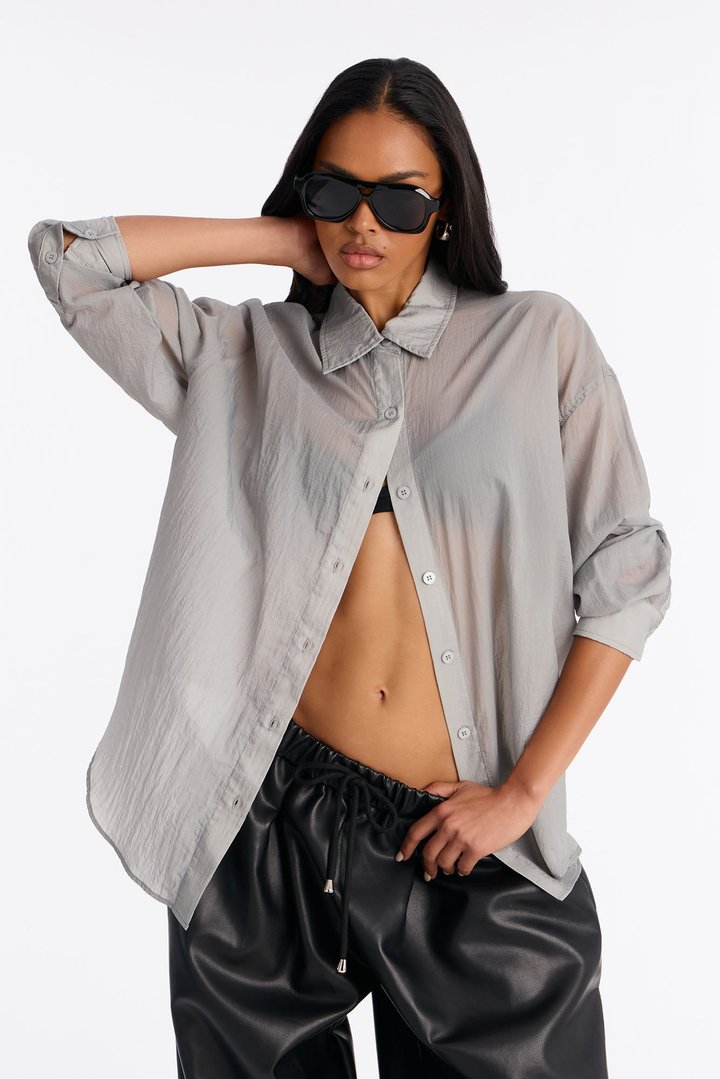 Take Me There Windbreaker Shirt - Grey