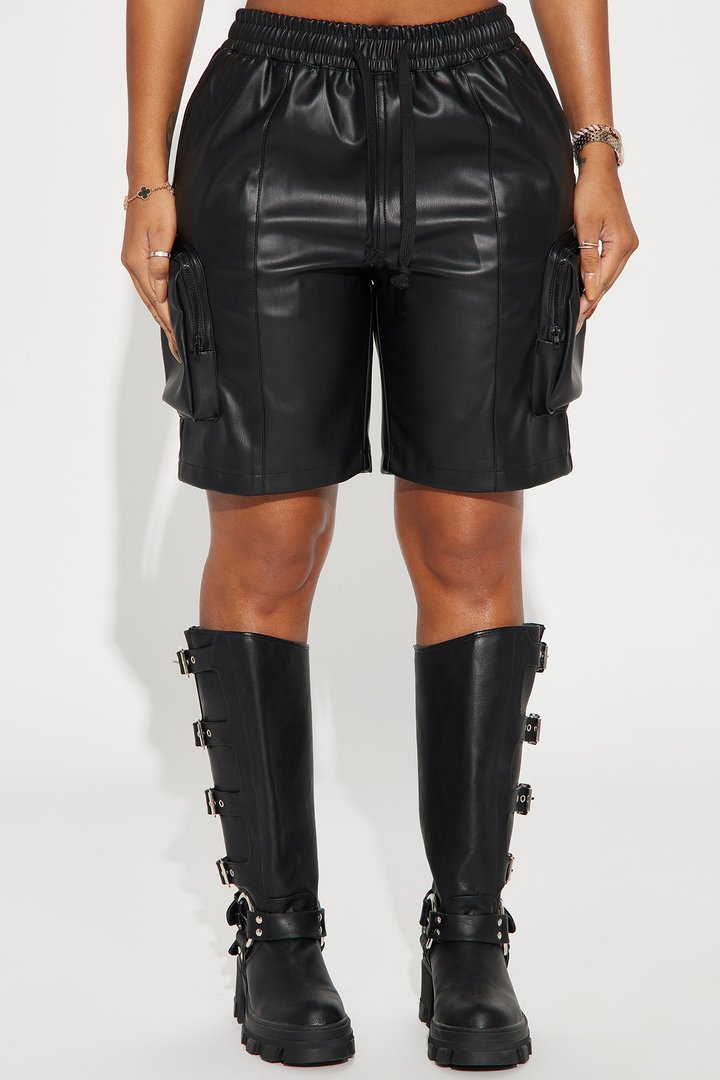 Rebellious Faux Leather Bermuda Short - Black