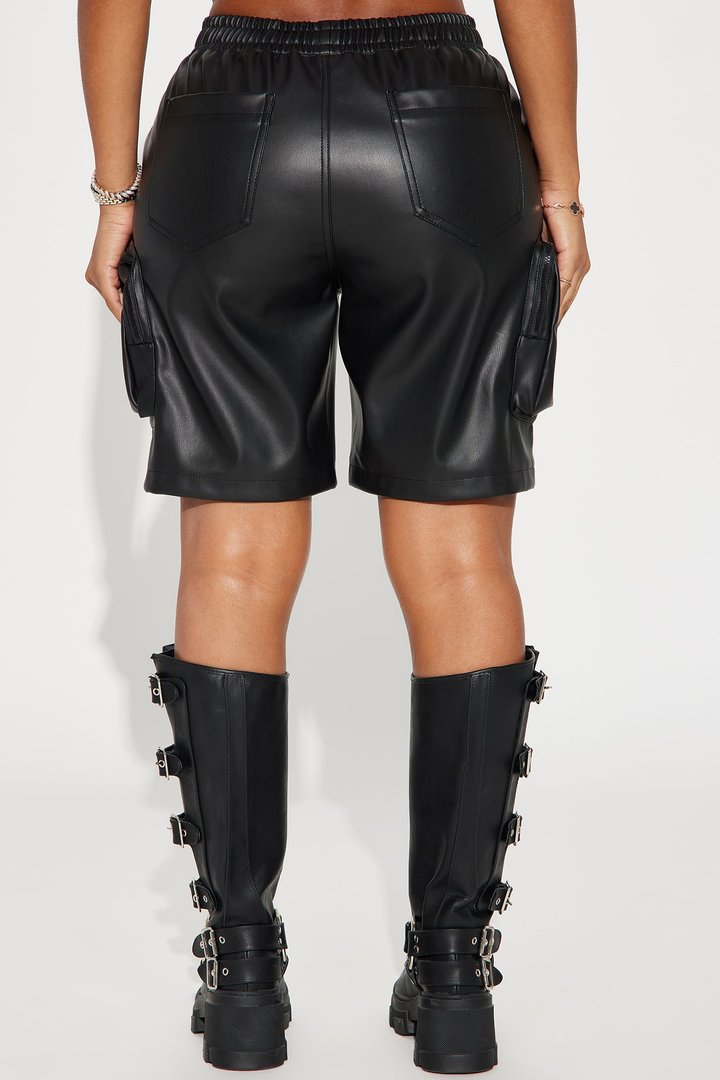 Rebellious Faux Leather Bermuda Short - Black