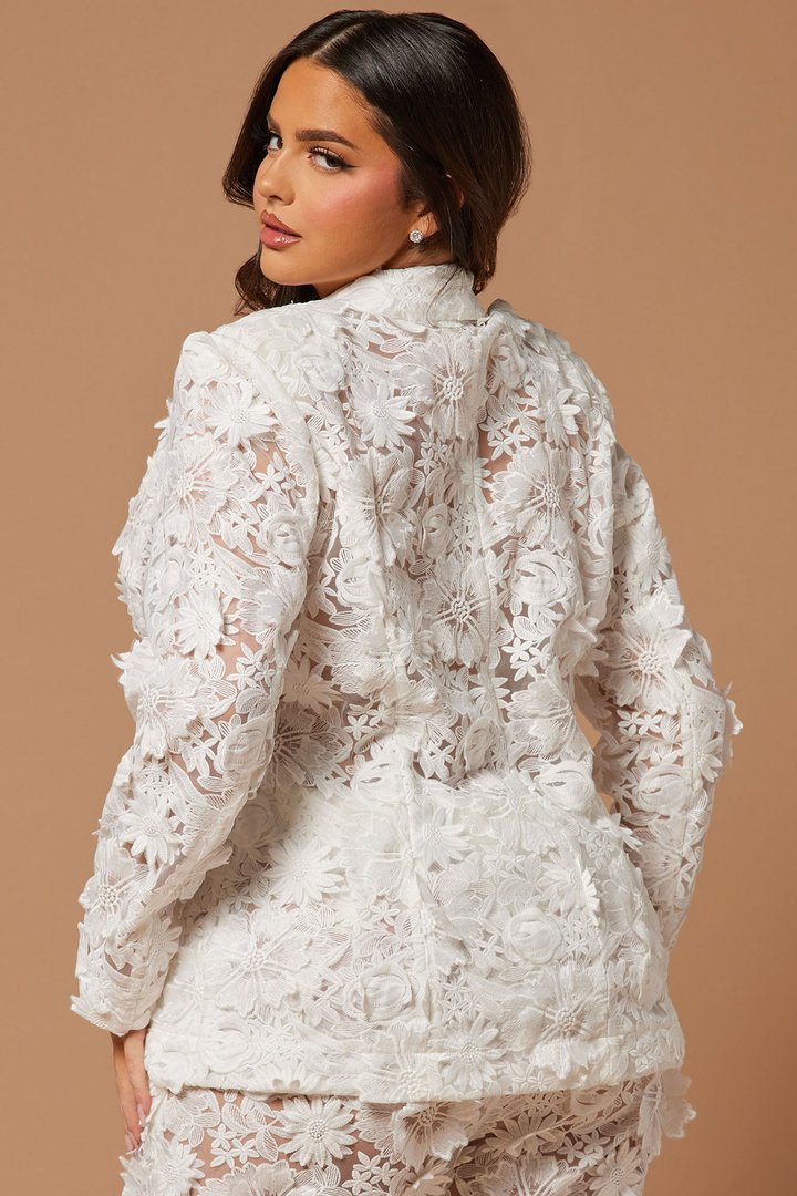 Denise Embroidered Blazer - White