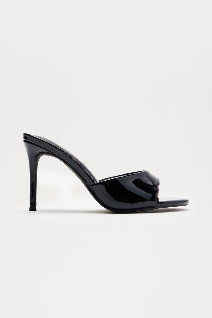 Shanley Faux Patent Stiletto Mules - Black