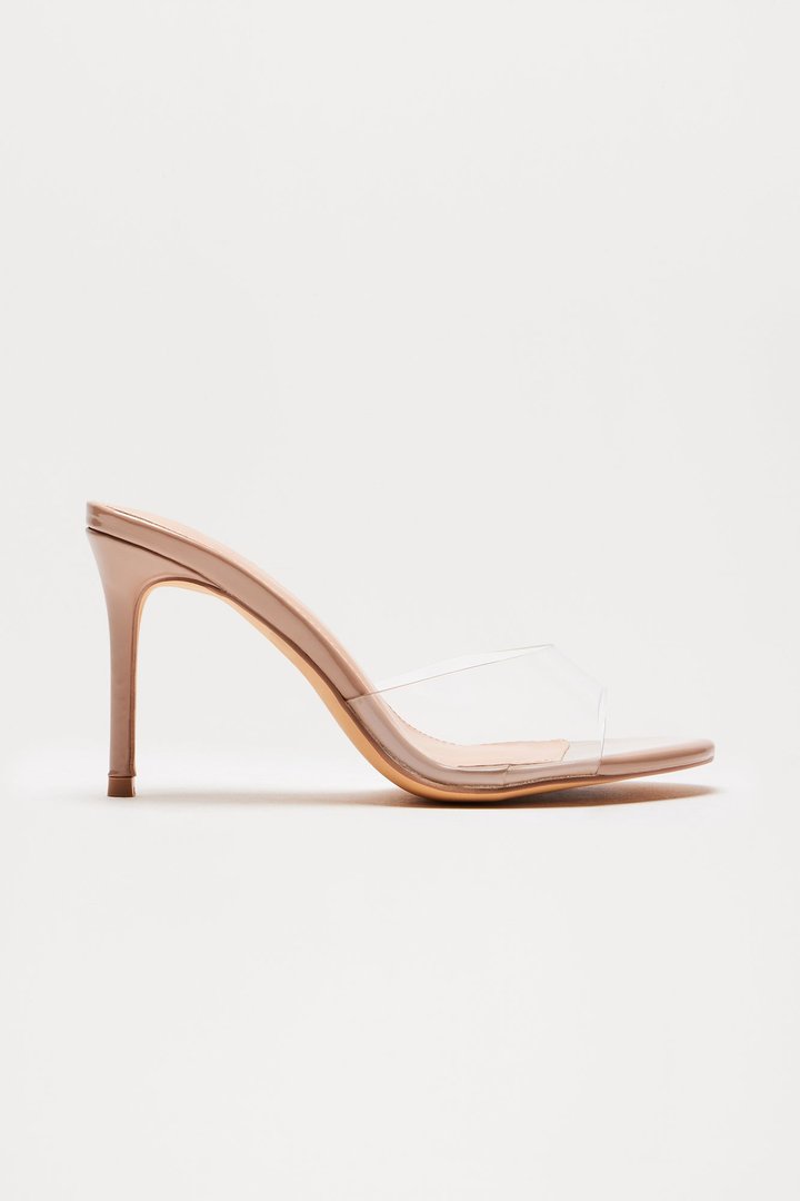 Shanley Faux Patent Stiletto Mules - Clear