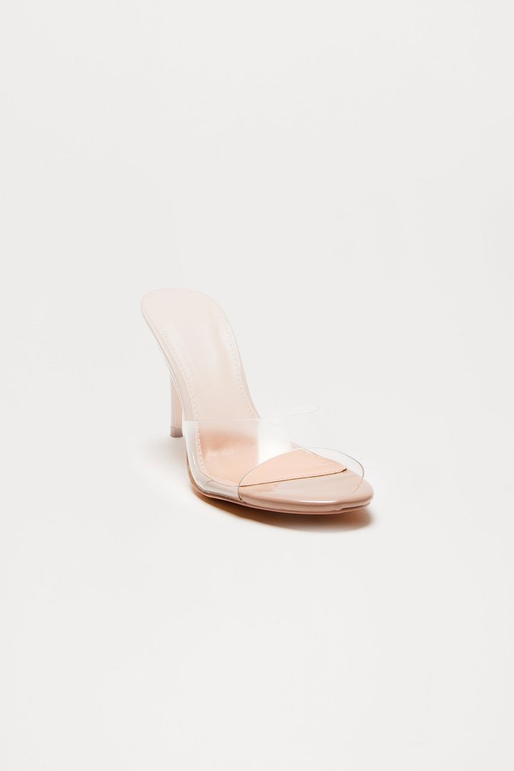 Shanley Faux Patent Stiletto Mules - Clear