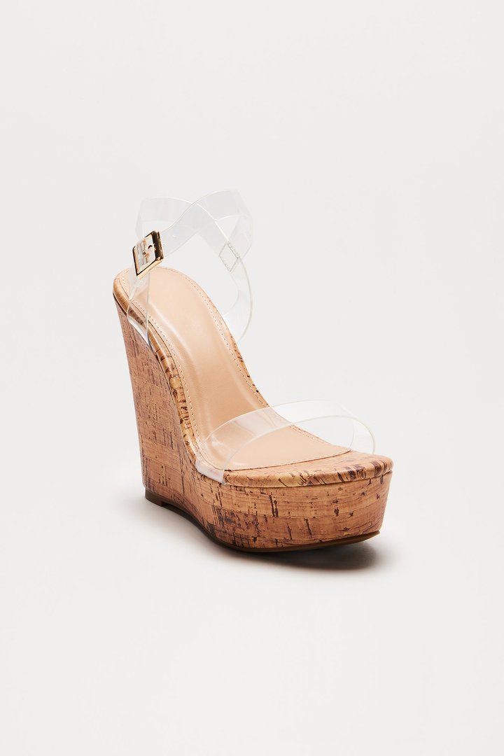 Fior Clear Strap Platform Wedges - Natural