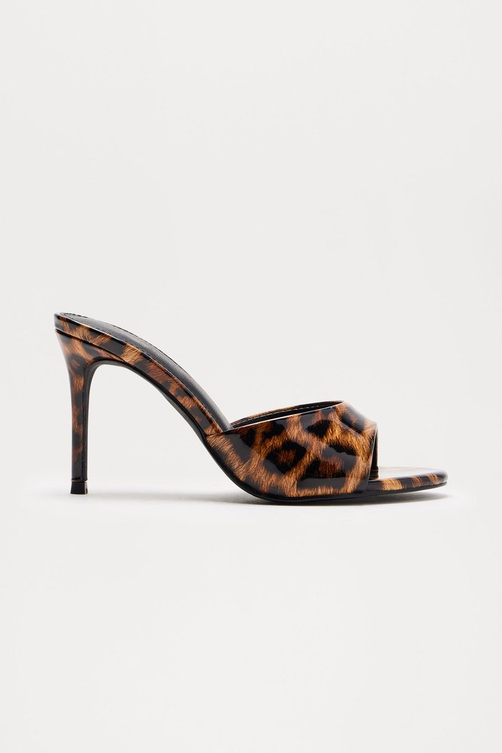 Shanley Faux Patent Stiletto Mules - Leopard