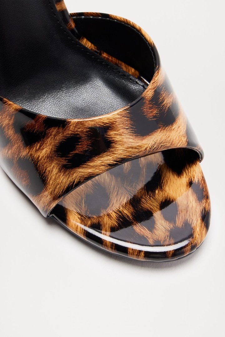 Shanley Faux Patent Stiletto Mules - Leopard