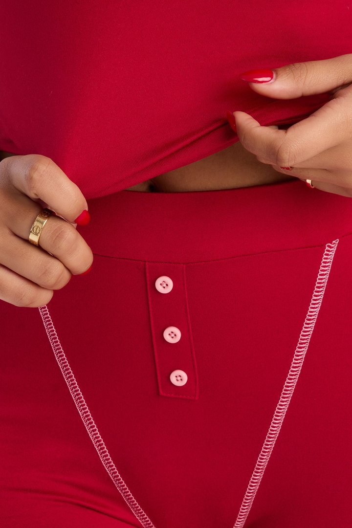 So Cute Bow PJ Boxer Short Set - DarkRed