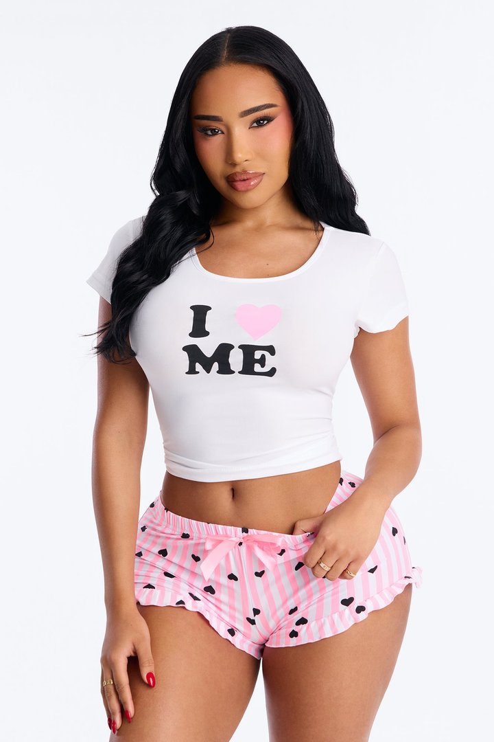 I Love Me Short Sleeve PJ Short Set - Pink/combo
