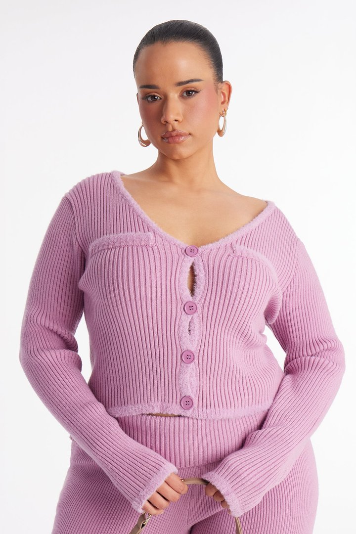 So Sweet Foldover Waist Flare Leg Pant Set - Lavender
