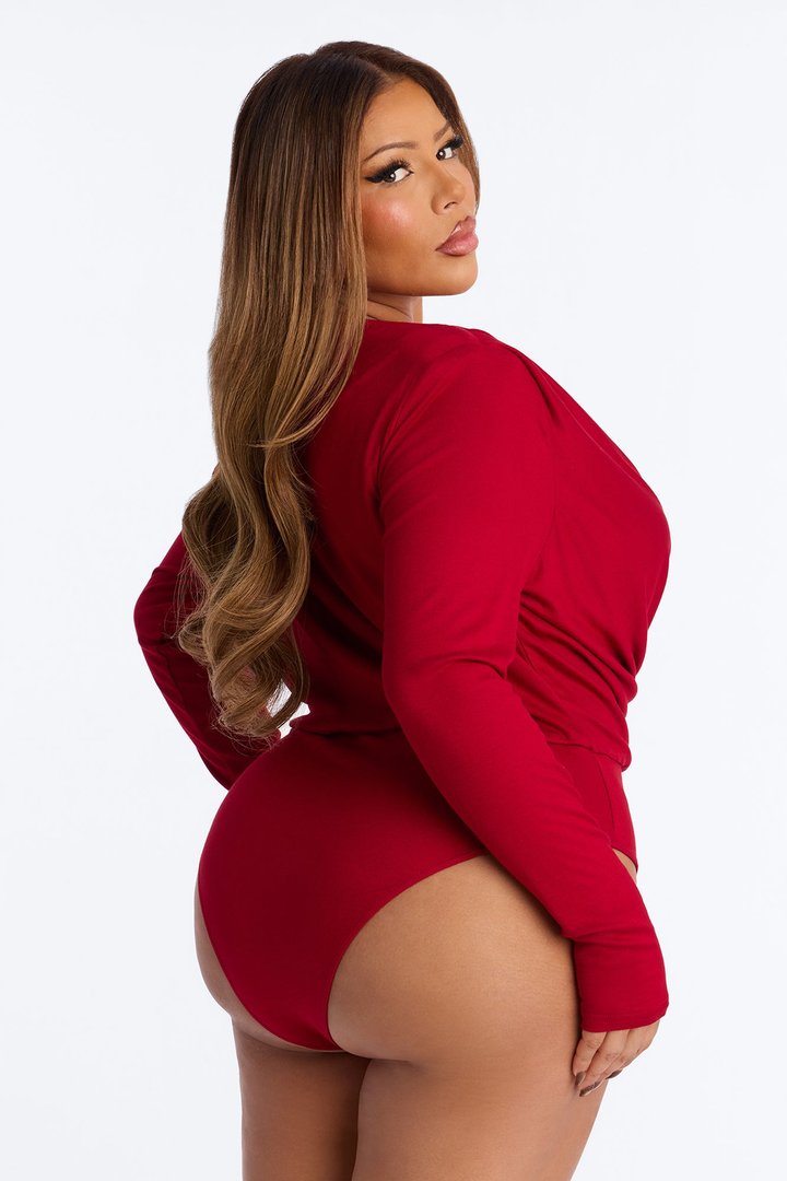 Adele Cowl Neck Long Sleeve Bodysuit - Red
