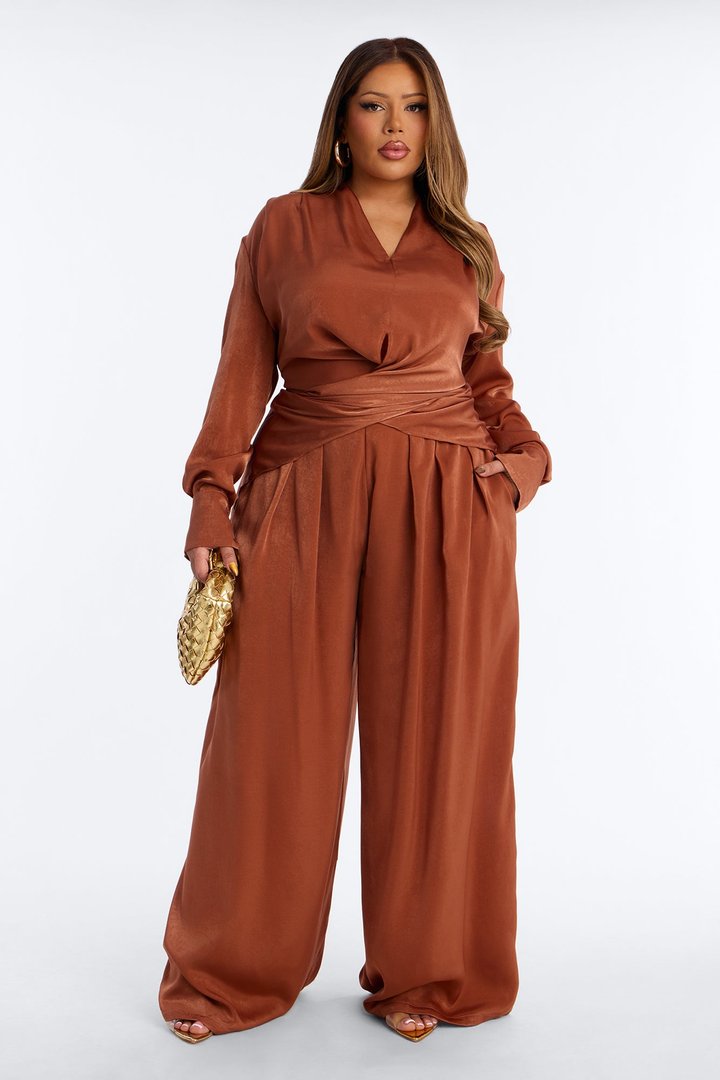 Into You Satin Pant Set - Rust