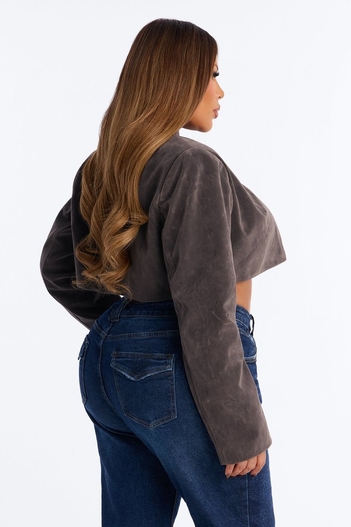 Blake Cropped Faux Suede Moto Jacket - Grey