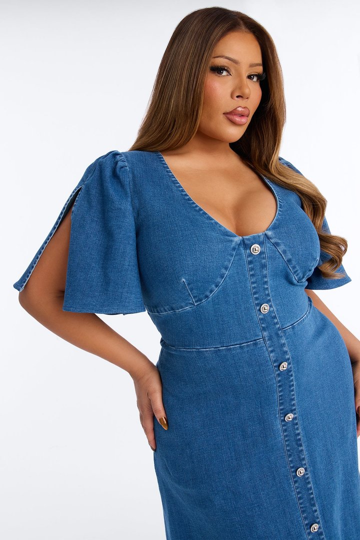 Aliza Denim Midi Dress - Medium Wash