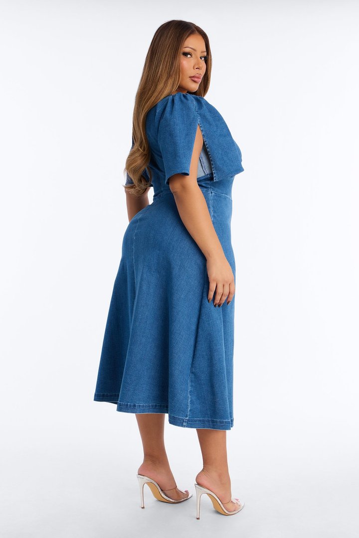 Aliza Denim Midi Dress - Medium Wash