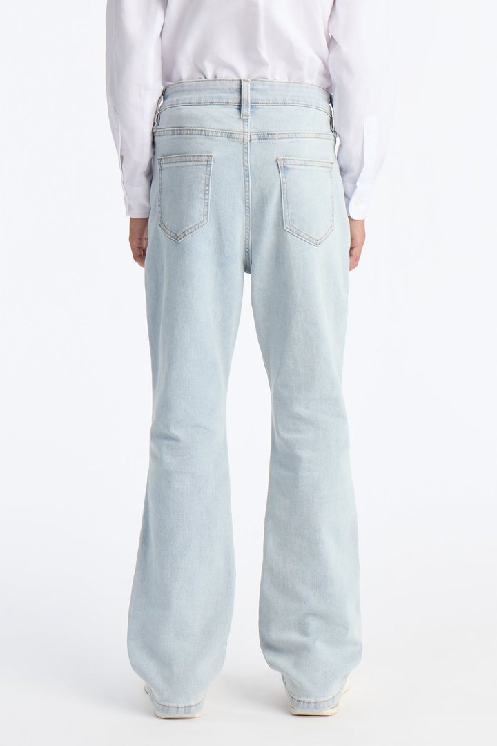 Mini Stacked Slim Flare Embossed Jinu Jean - Light Wash