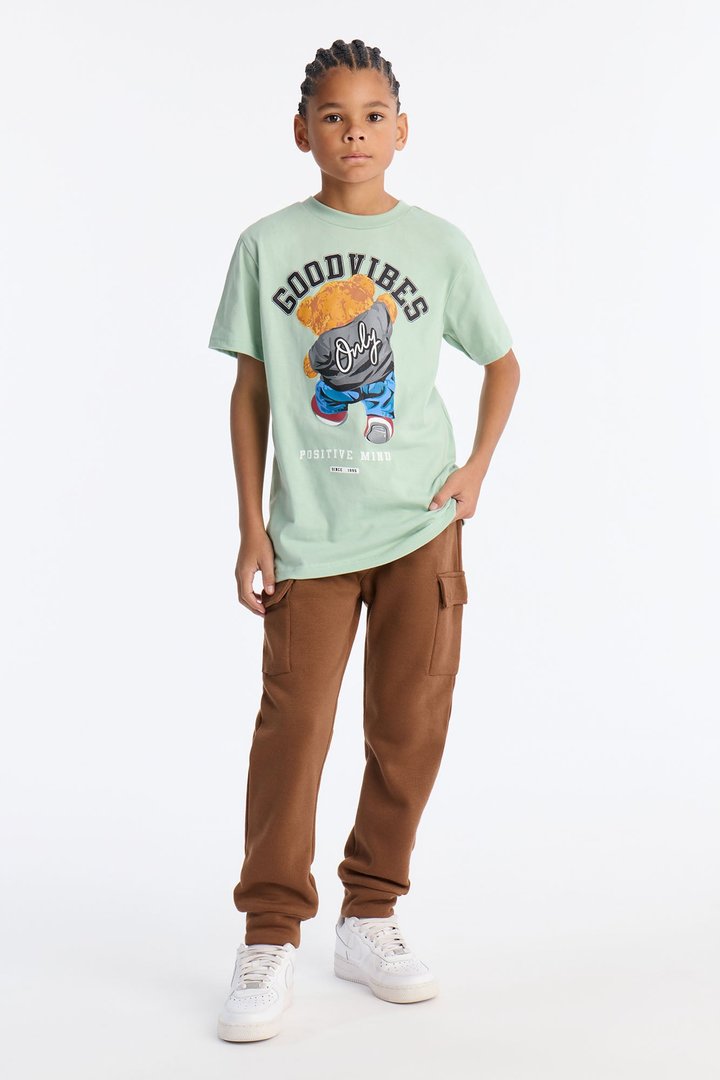 Mini Good Vibes Positive Mind Cargo Jogger Pant Set - Green/combo