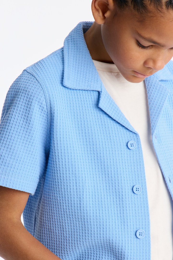 Mini Culver City Waffle Knit Button Up - Light Blue