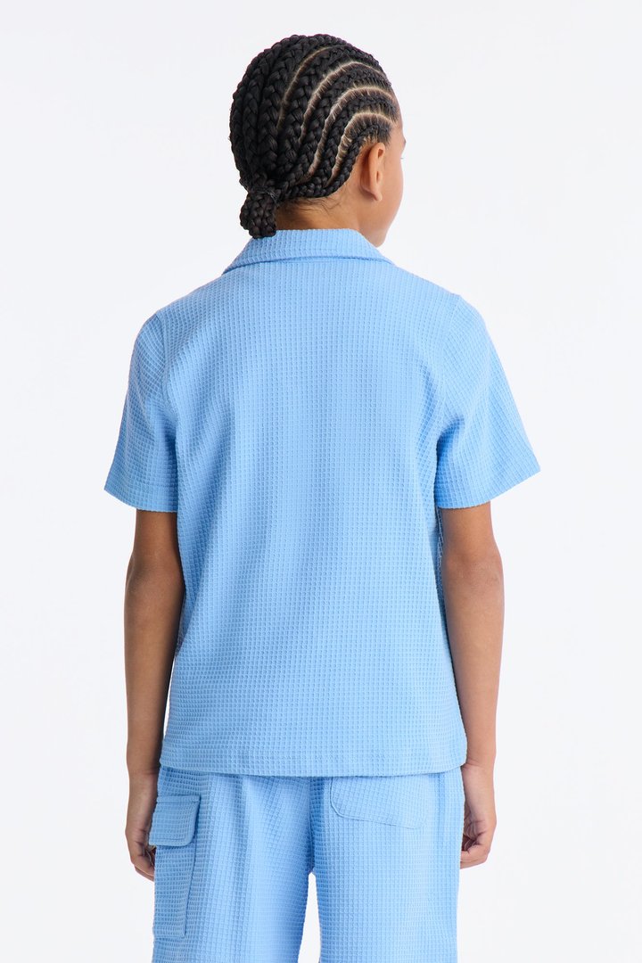 Mini Culver City Waffle Knit Button Up - Light Blue