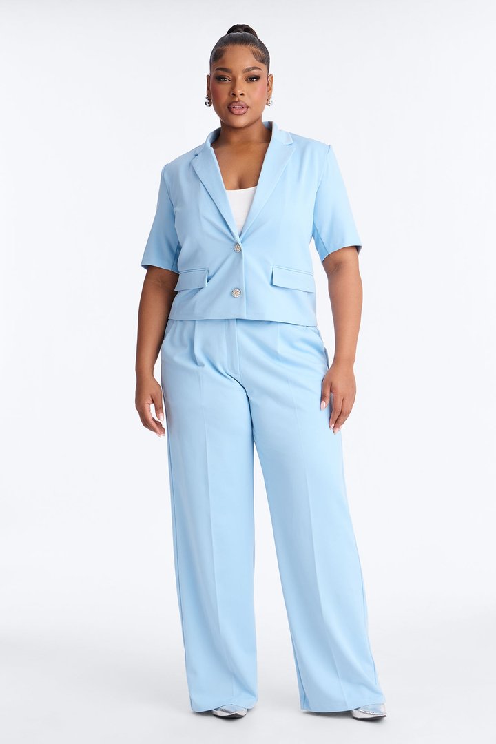 Kate Short Sleeve Blazer Pant Set - Light Blue