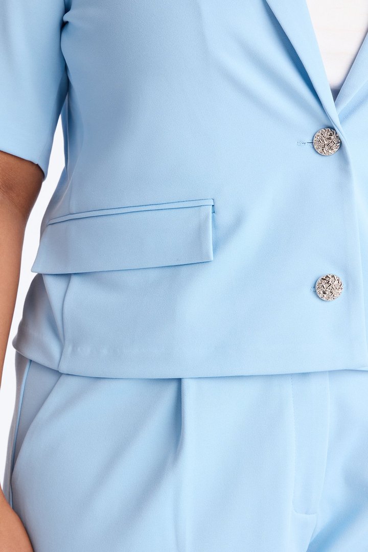 Kate Short Sleeve Blazer Pant Set - Light Blue