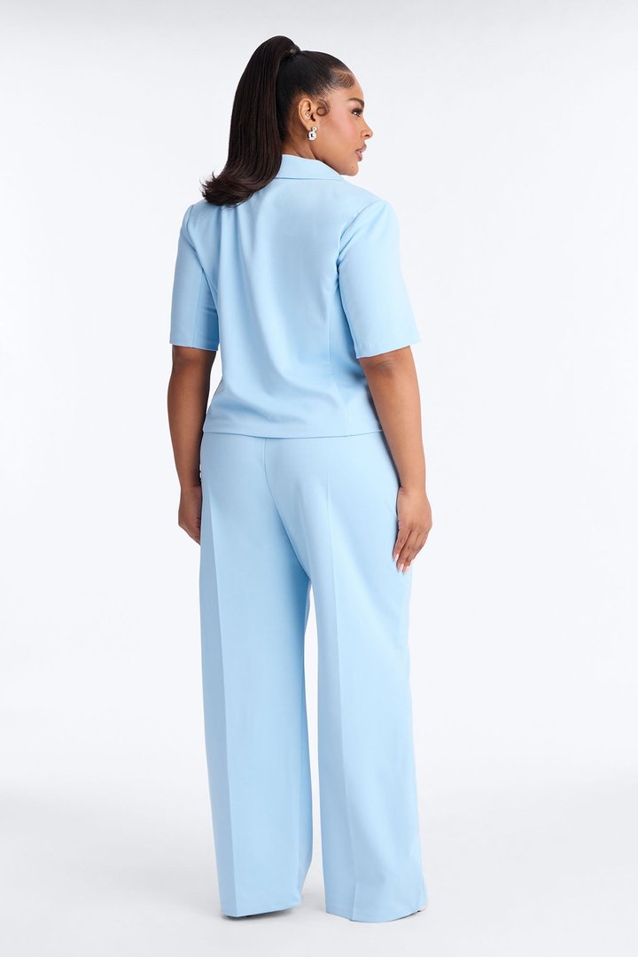 Kate Short Sleeve Blazer Pant Set - Light Blue