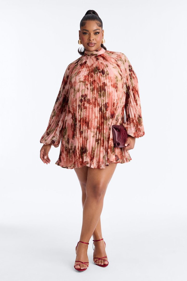 Piper Pleated Chiffon Mini Dress - Pink/combo