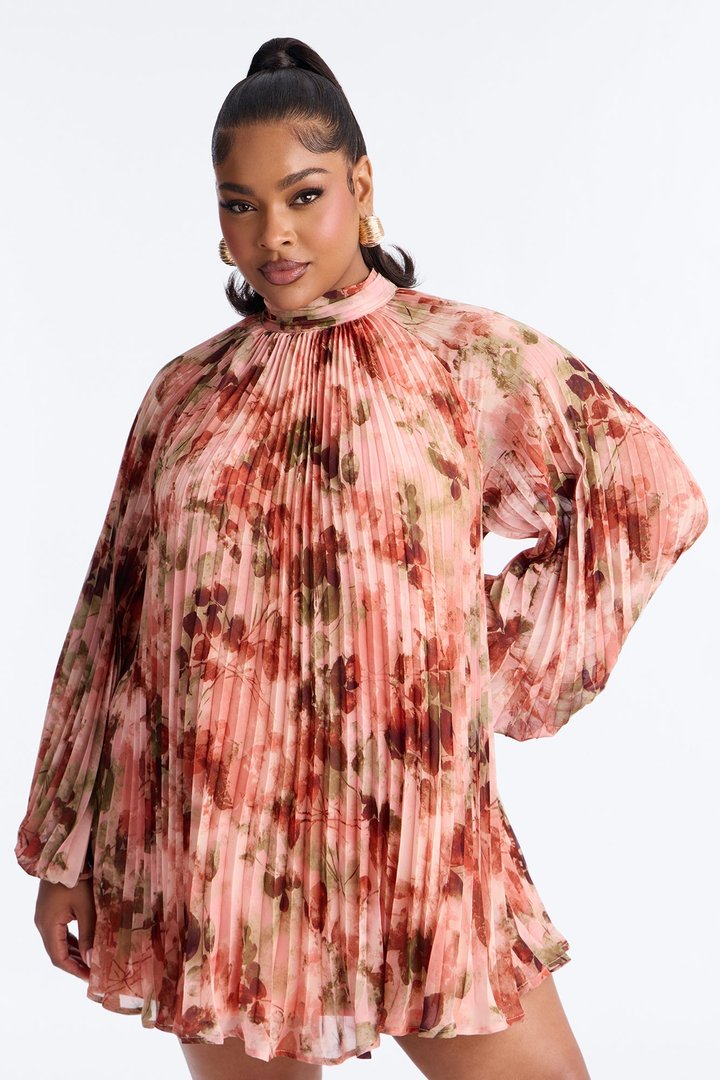 Piper Pleated Chiffon Mini Dress - Pink/combo