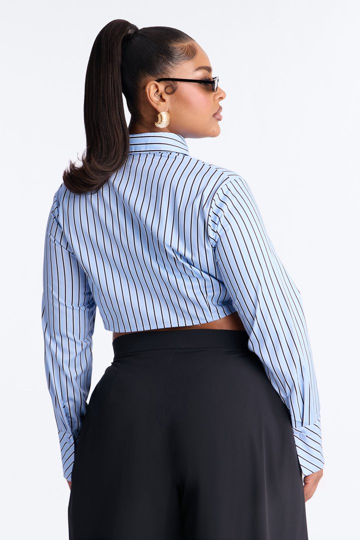 Real Woman Striped Poplin Tie Shirt - Blue/combo