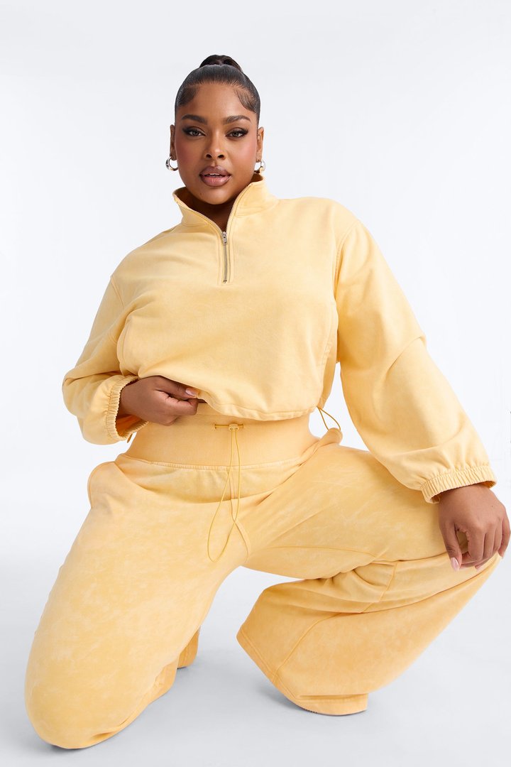 Lizel Washed Wide Leg Pant Set - Yellow