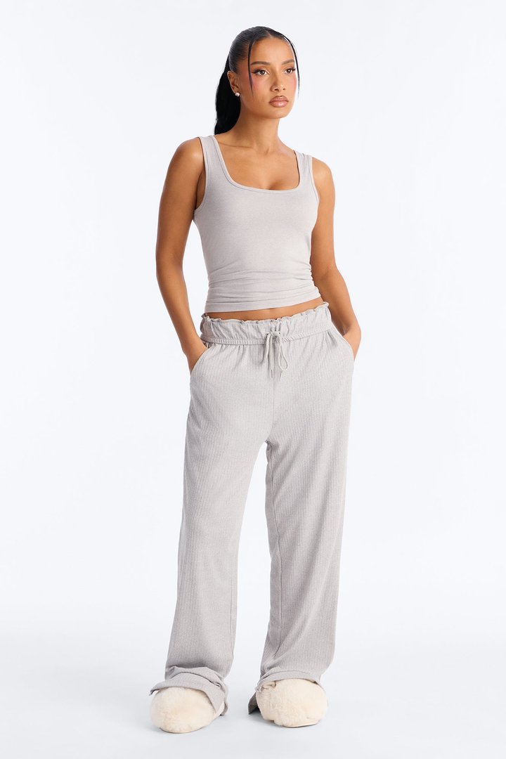 Always Comfy Ribbed Tank PJ Pant Set - Heather Grey
