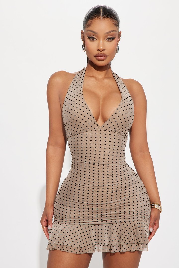 Carmine Polka Dot Micro Mini Dress - Mocha