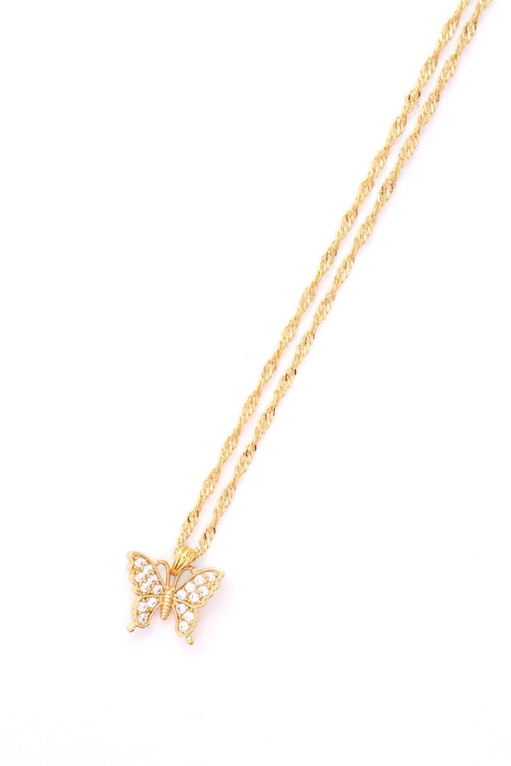 Fluttering Butterfly 14K Gold Plated Necklace - Gold