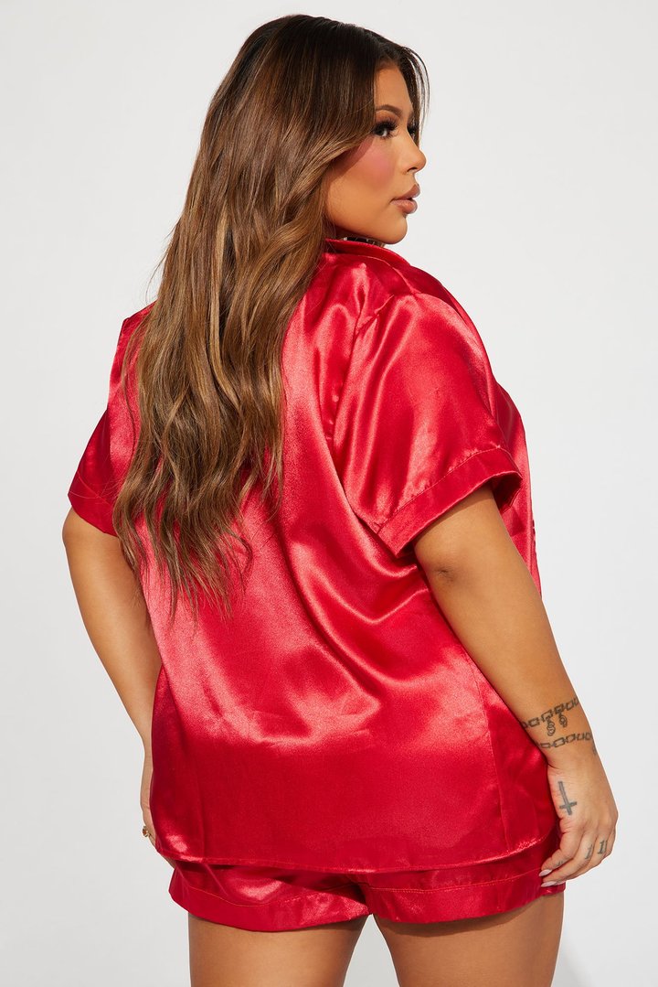 Pillow Fight Stretch Satin PJ Short Set - Red