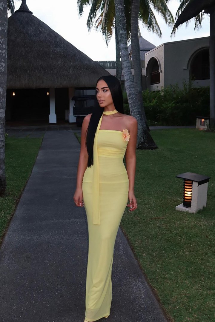 Rosa Mesh Strapless Maxi Dress - Yellow