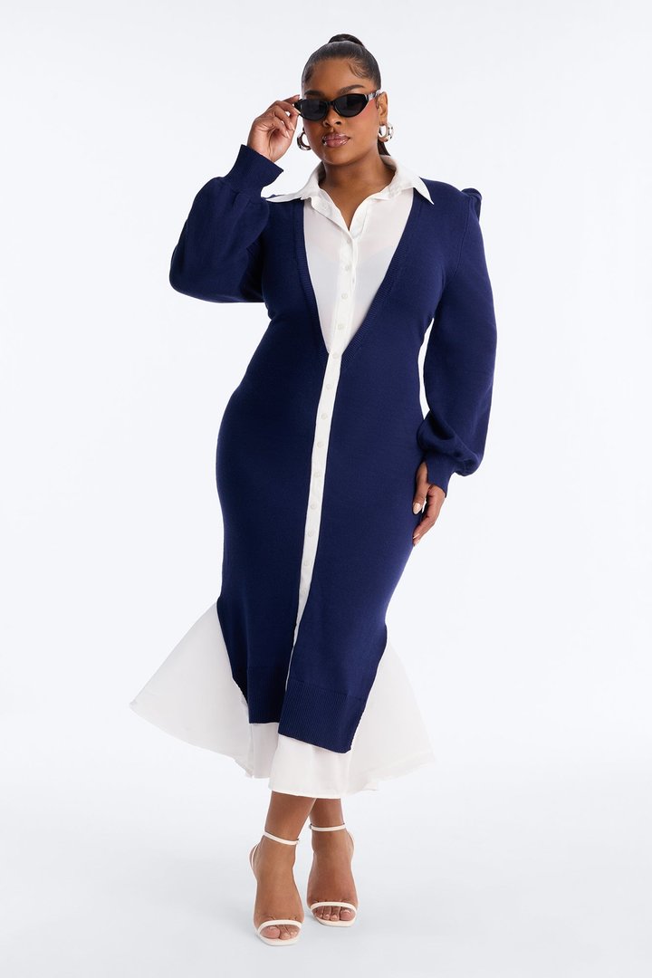 Alina Mermaid Sweater Midi Dress - Navy