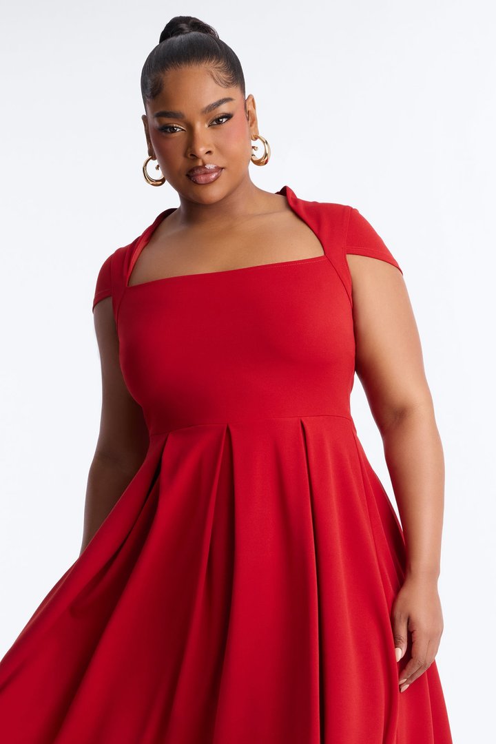 Oakley Pleated Midi Dress - Rust